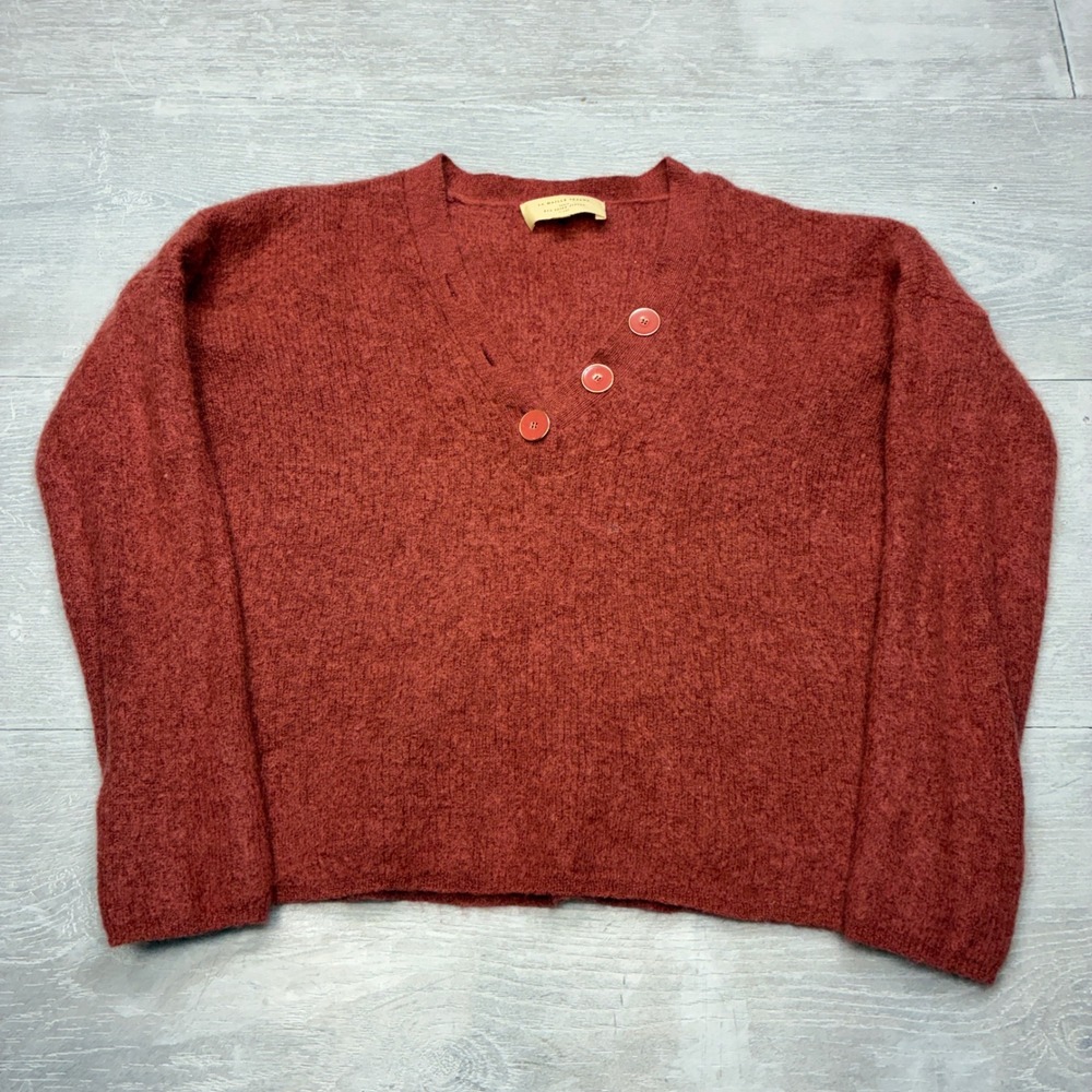 Sezane La Maille Mohair Alpaca V-Neck Sweater Womens S Rust Orange Knit Italy